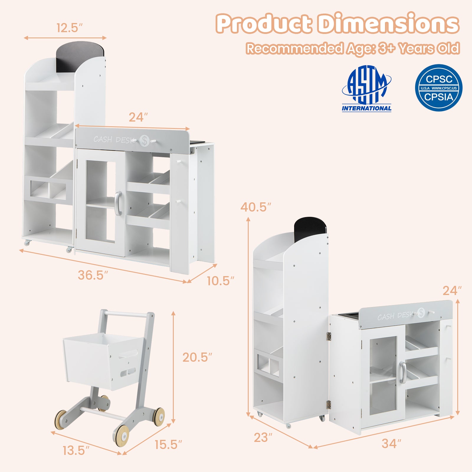 Kids Grocery Store Playset, Convertible Wooden Play Store, White Play Kitchen Sets at Gallery Canada