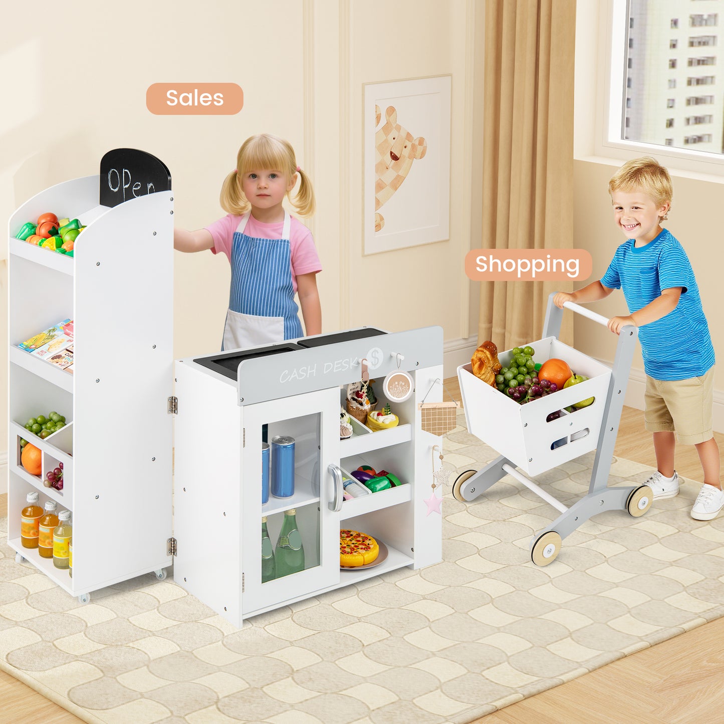 Kids Grocery Store Playset, Convertible Wooden Play Store, White Play Kitchen Sets at Gallery Canada