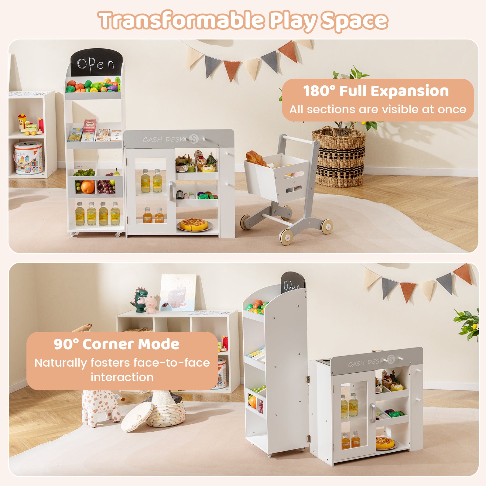 Kids Grocery Store Playset, Convertible Wooden Play Store, White Play Kitchen Sets at Gallery Canada