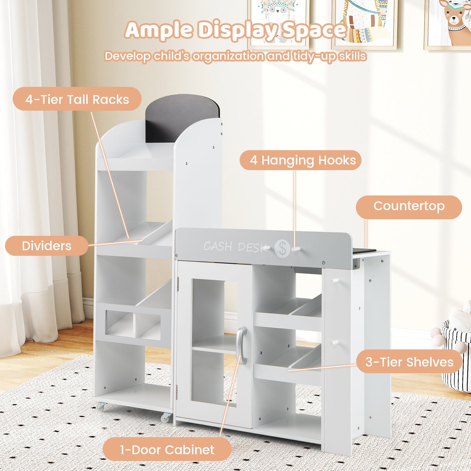 Kids Grocery Store Playset, Convertible Wooden Play Store, White Play Kitchen Sets at Gallery Canada