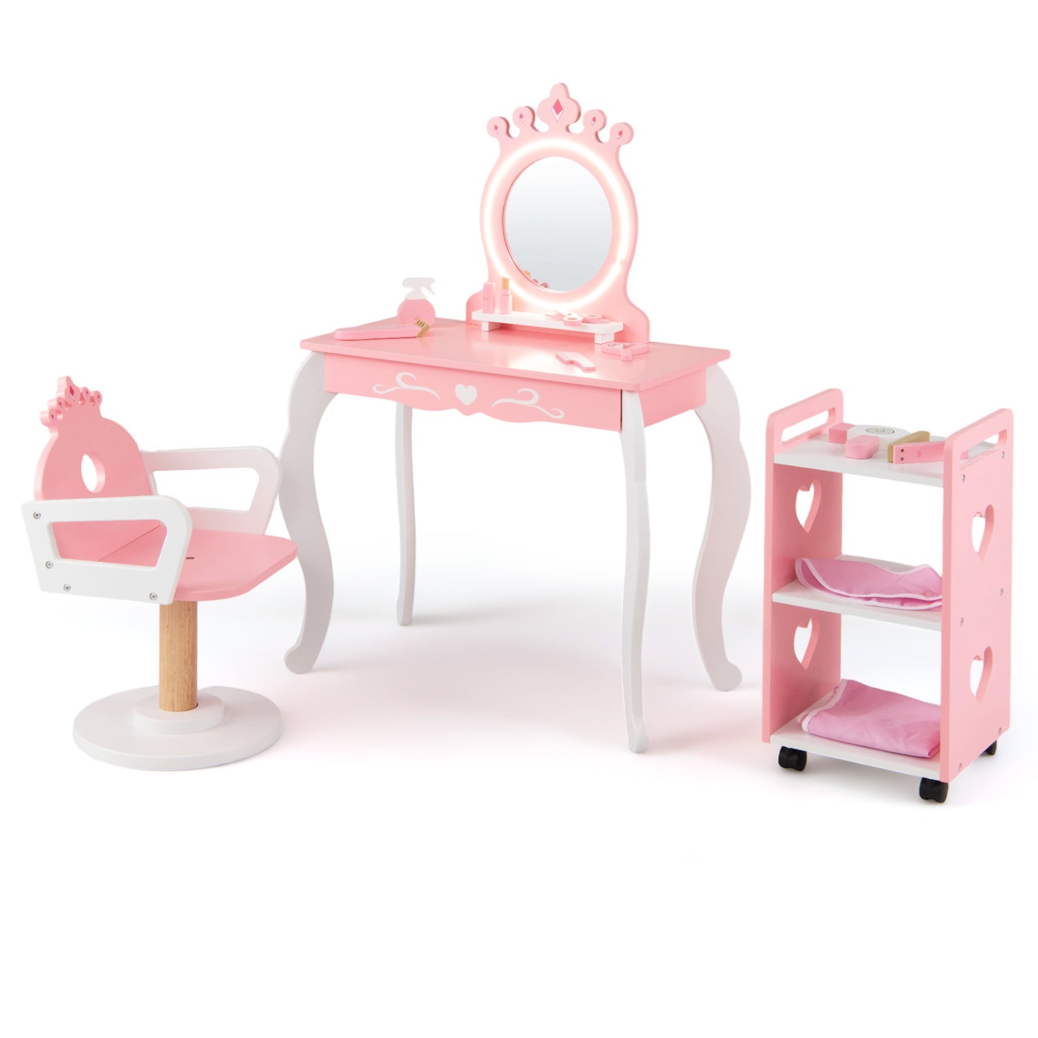Kids Hair Salon Play Set, LED Mirror, Wooden Station, Pink Kids Vanities at Gallery Canada
