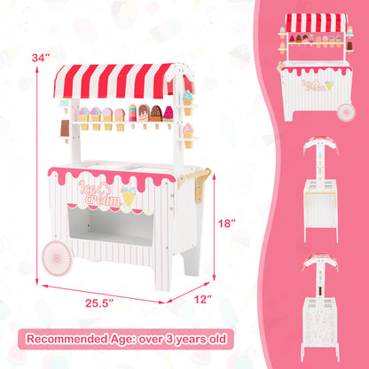 Kids Ice Cream Cart Playset with Display Rack and Accessories, Red Play Kitchen Sets at Gallery Canada