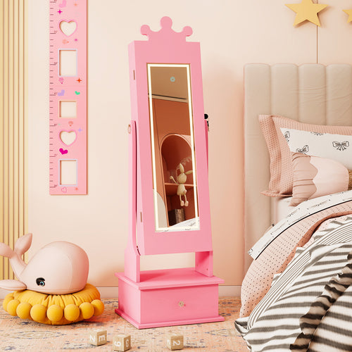 Kids Jewelry Armoire, With 3-Color Lighted Full Length Mirror, Pink