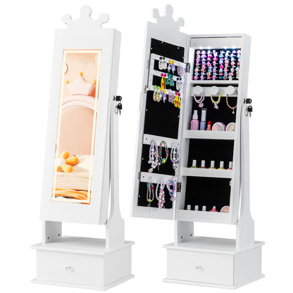 Kids Jewelry Armoire, 3-Color Lighted Mirror, Inside Led Lights, White Kids Vanities White at Gallery Canada
