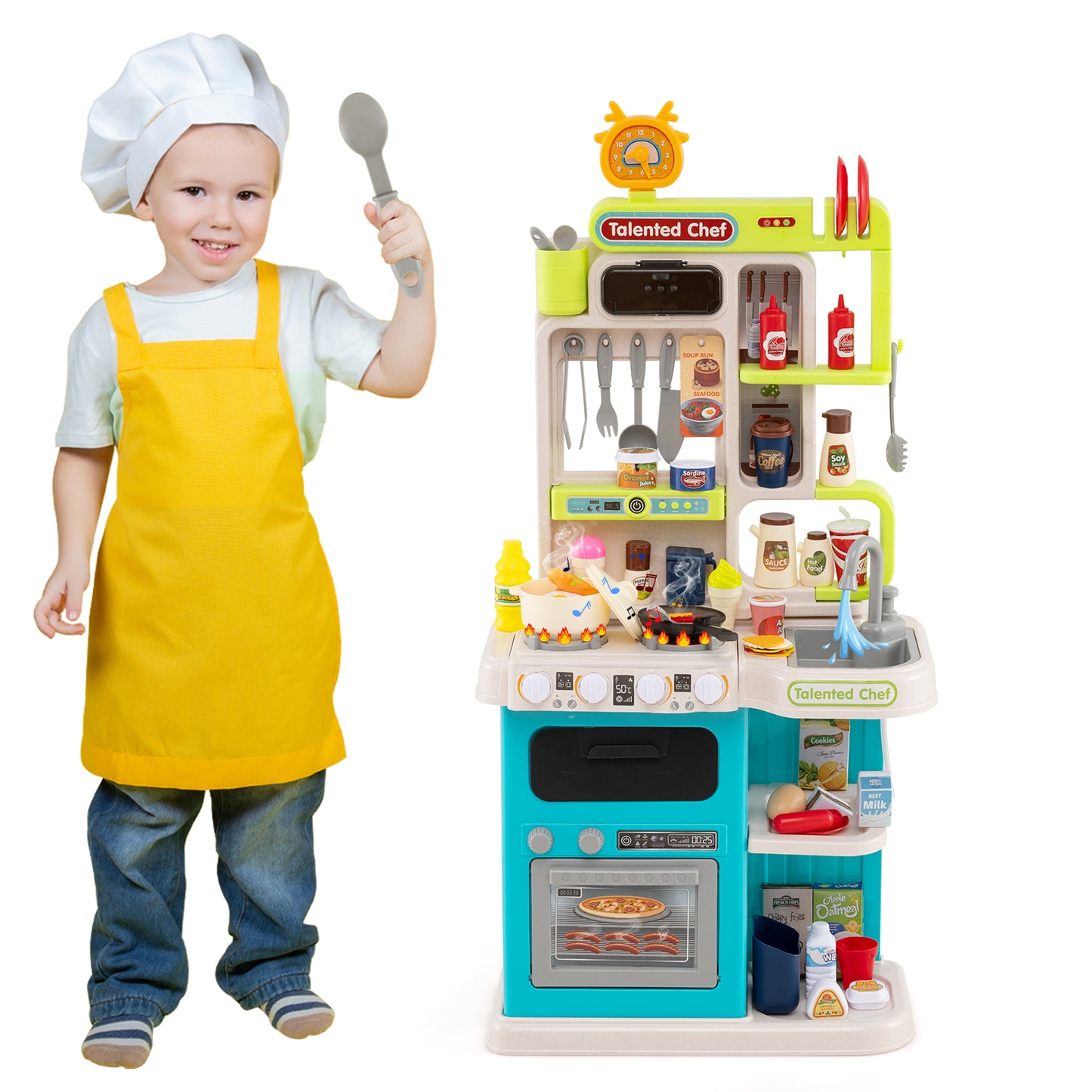 Kids Kitchen Playset Pretend Play Kitchen with Realistic Sounds and Lights, Blue Play Kitchen Sets at Gallery Canada