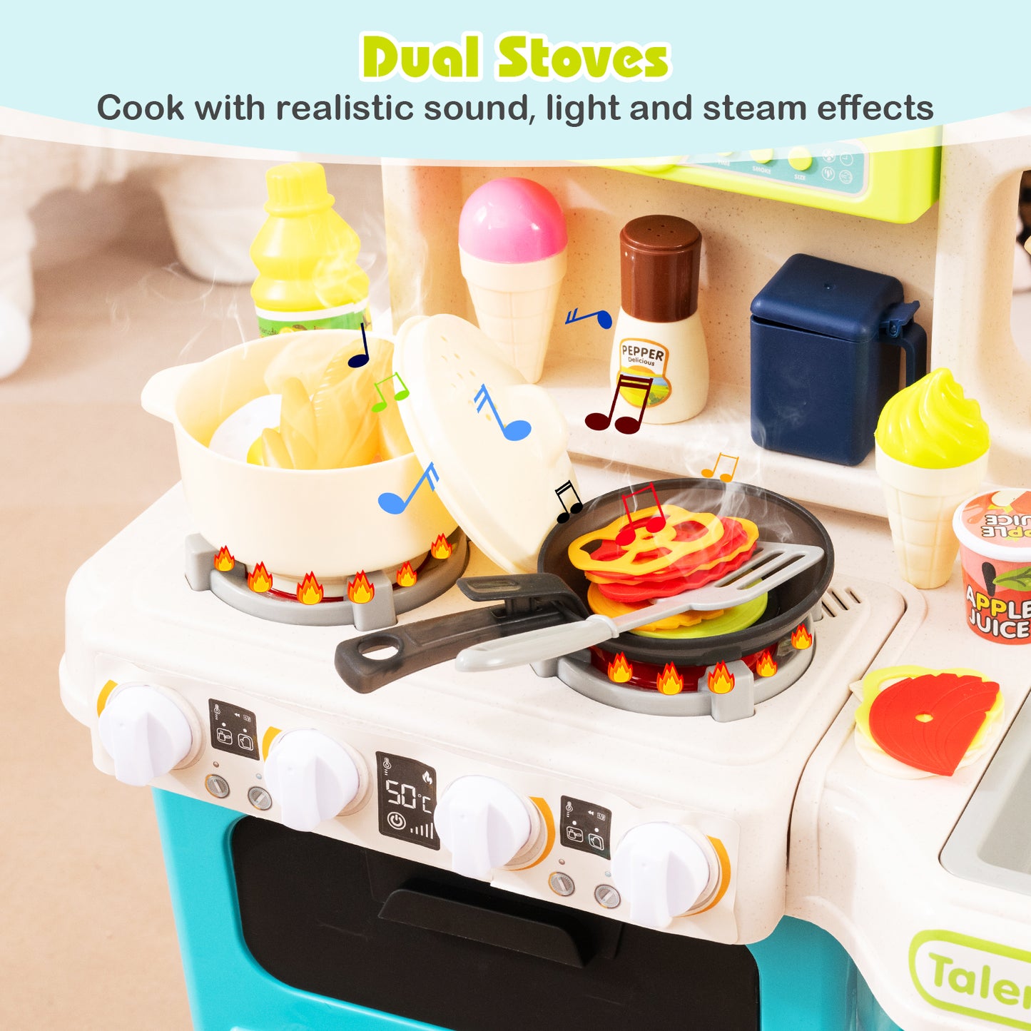 Kids Kitchen Playset Pretend Play Kitchen with Realistic Sounds and Lights, Blue Play Kitchen Sets at Gallery Canada
