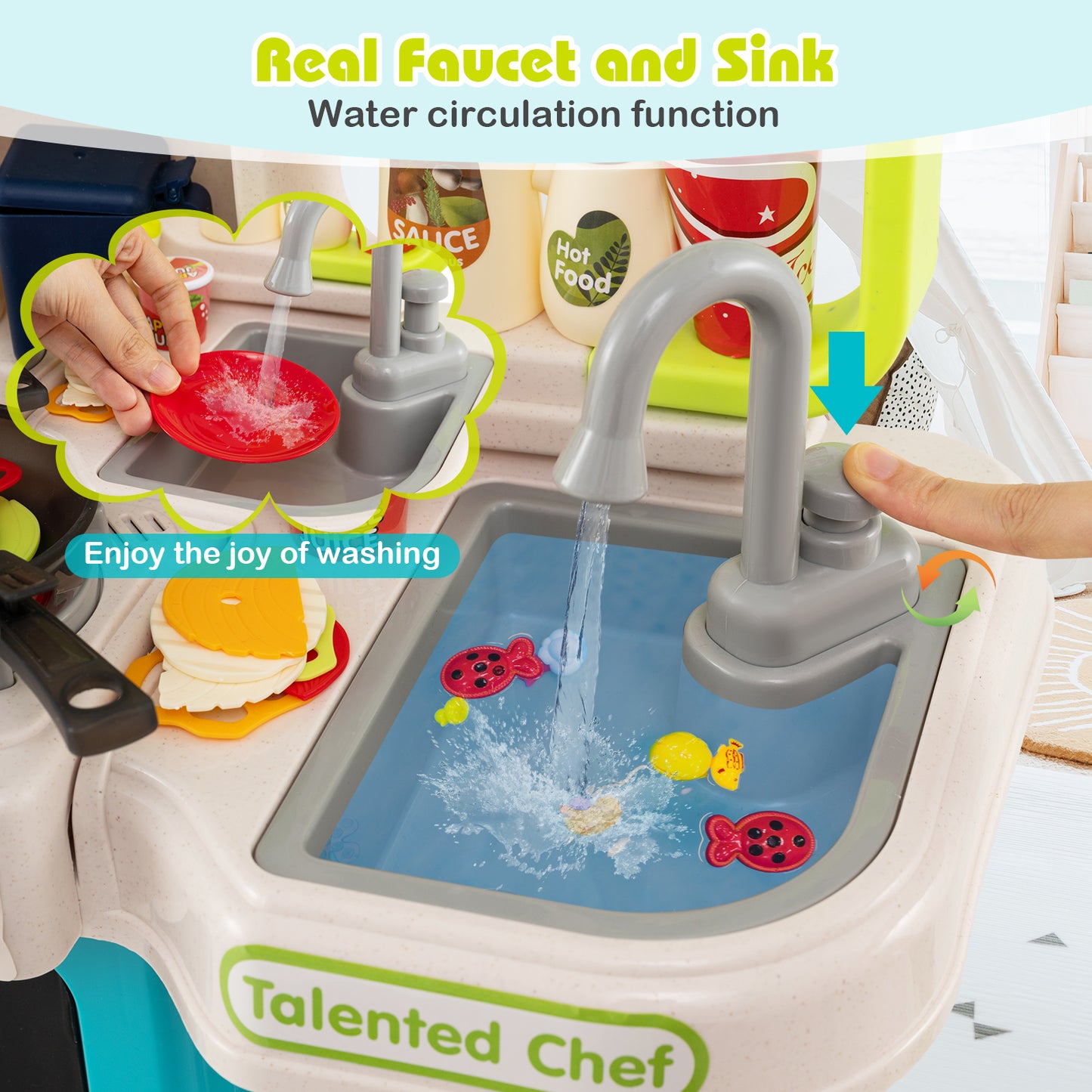 Kids Kitchen Playset Pretend Play Kitchen with Realistic Sounds and Lights, Blue Play Kitchen Sets at Gallery Canada