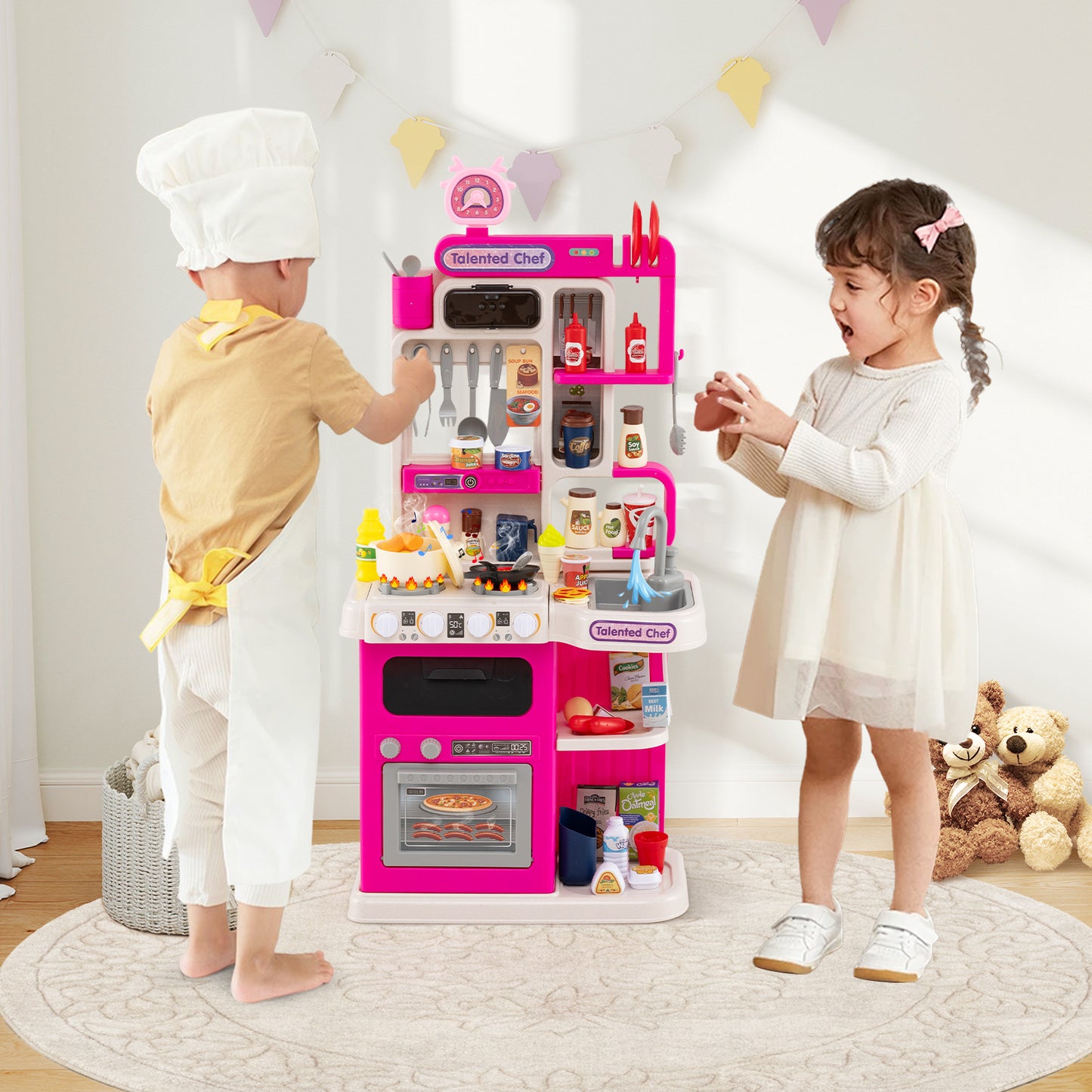 Kids Kitchen Playset Pretend Play Kitchen with Realistic Sounds and Lights, Pink Play Kitchen Sets at Gallery Canada