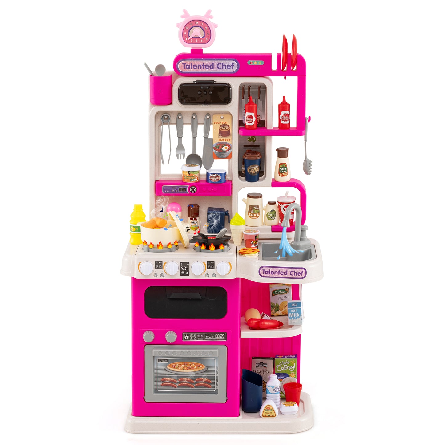 Kids Kitchen Playset Pretend Play Kitchen with Realistic Sounds and Lights, Pink Play Kitchen Sets at Gallery Canada