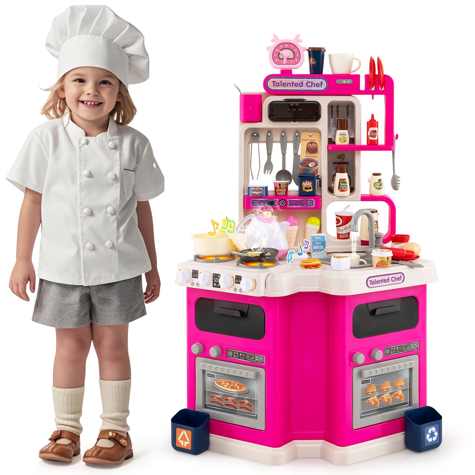 Kids Kitchen Playset Corner Play Kitchen with Realistic Sounds and Lights, Pink Baby & Kids at Gallery Canada