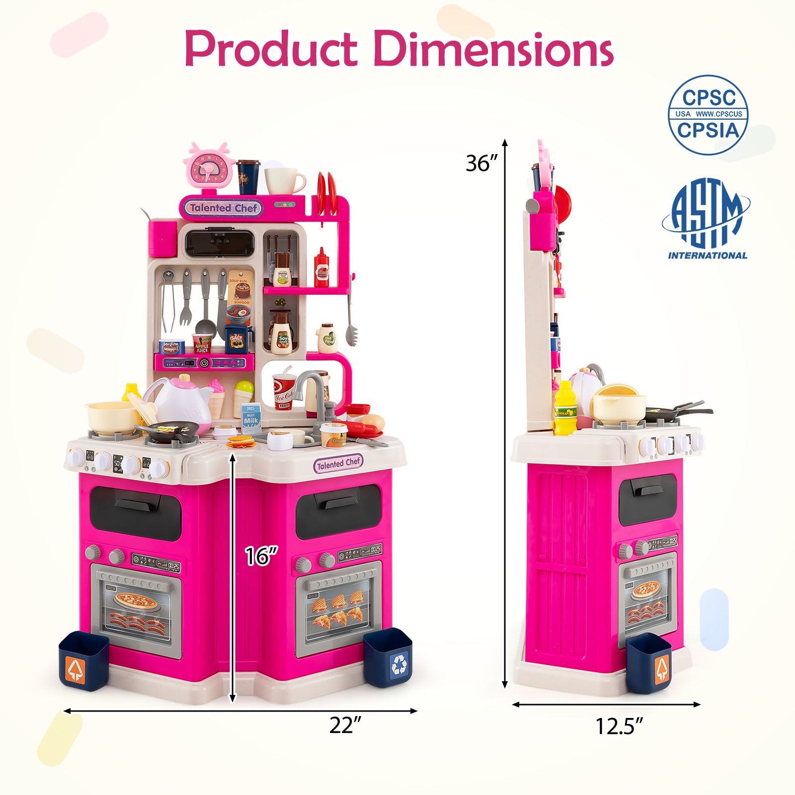 Kids Kitchen Playset Corner Play Kitchen with Realistic Sounds and Lights, Pink Baby & Kids at Gallery Canada