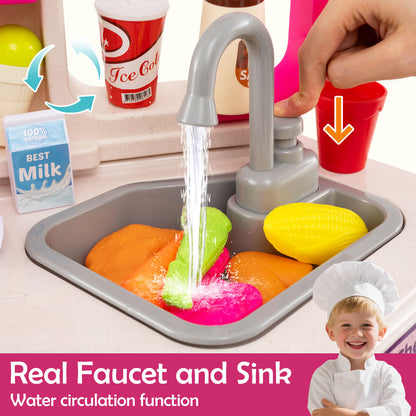 Kids Kitchen Playset Corner Play Kitchen with Realistic Sounds and Lights, Pink Baby & Kids at Gallery Canada