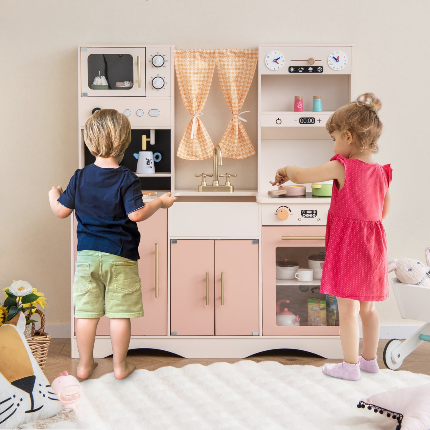 Kids Kitchen Playset, Microwave and Coffee Maker, Ages 3+, Pink Play Kitchen Sets at Gallery Canada