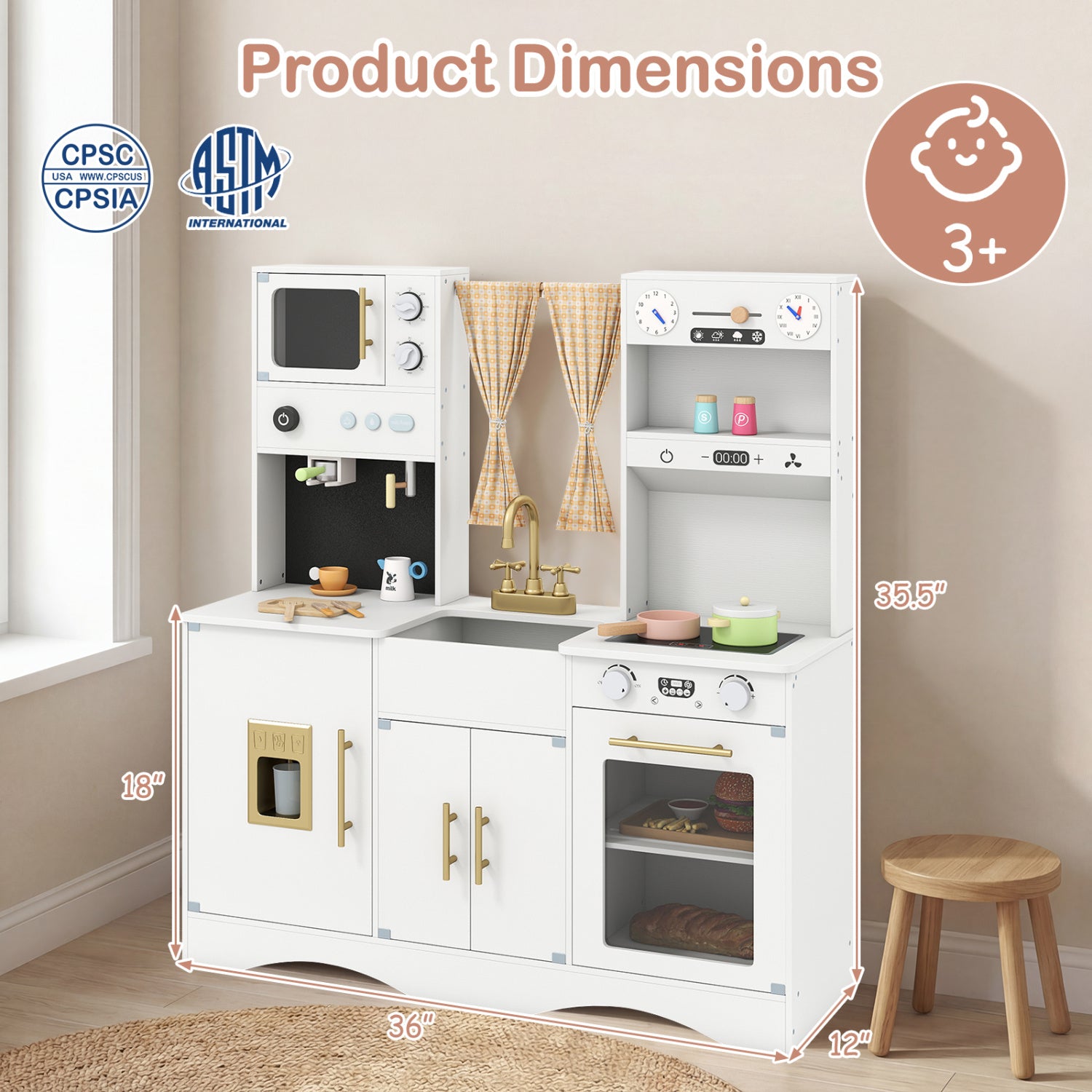Kids Kitchen Playset, Microwave, Coffee Maker, Ages 3+, White Play Kitchen Sets at Gallery Canada