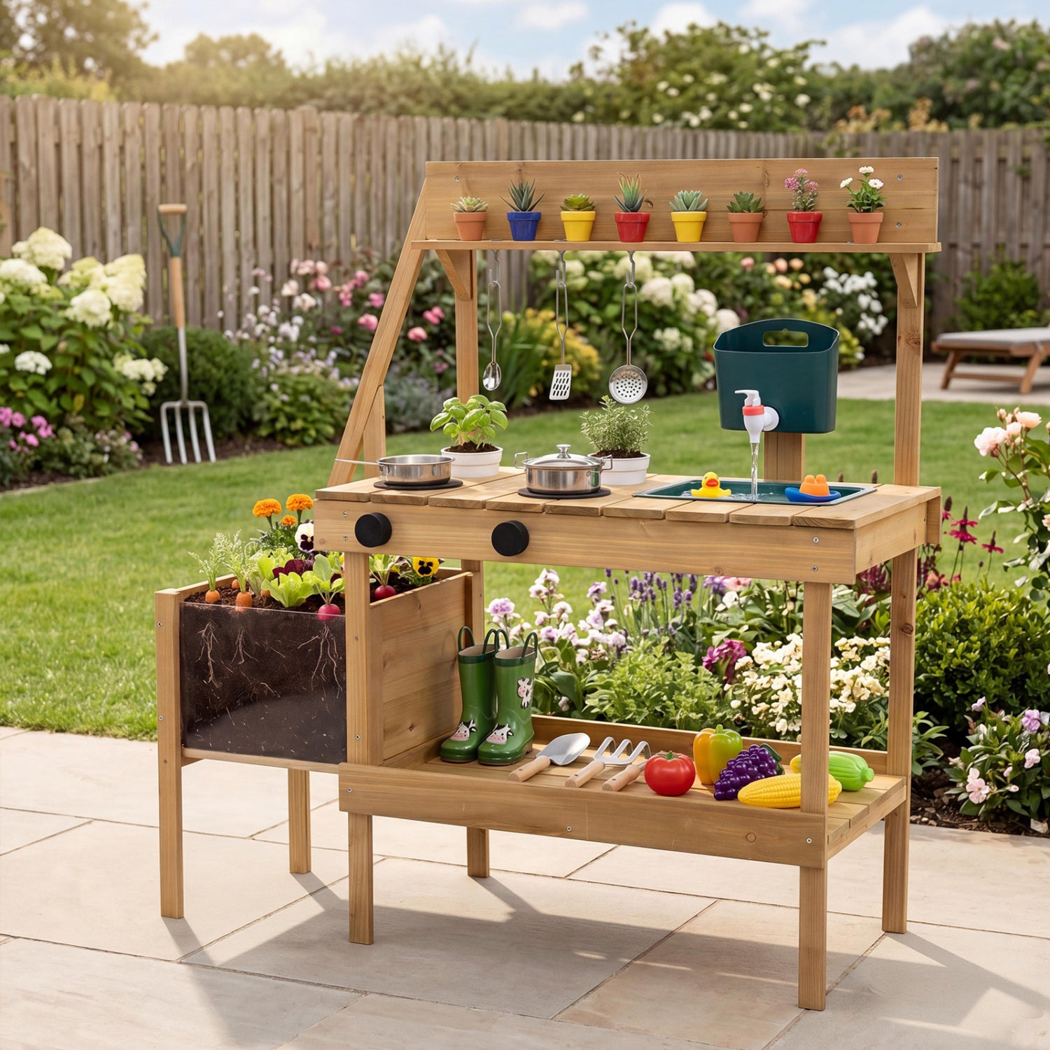 Kids Mud Kitchen Wooden Play Kitchen with Planter Box, Natural Play Kitchen Sets at Gallery Canada