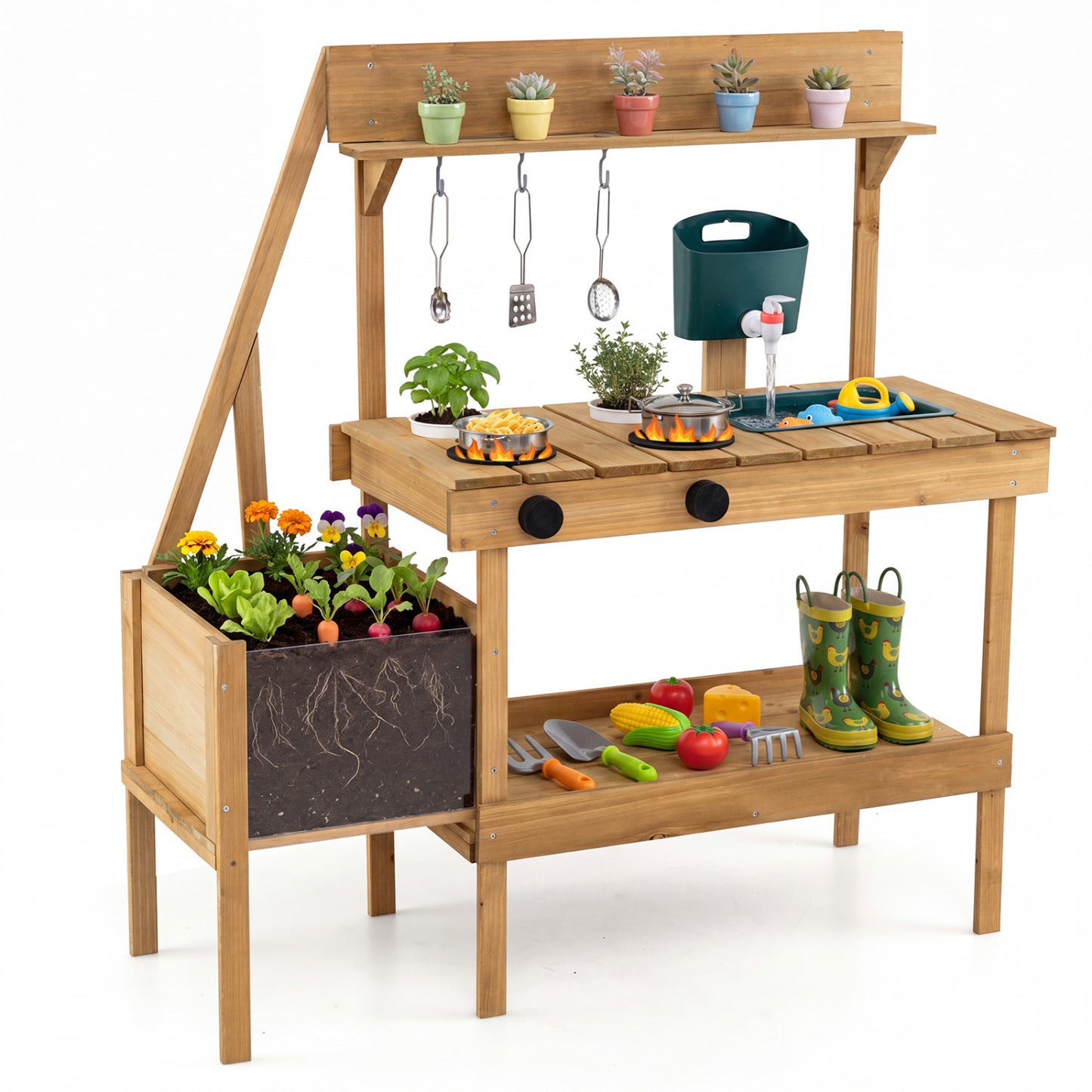 Kids Mud Kitchen Wooden Play Kitchen with Planter Box, Natural Play Kitchen Sets at Gallery Canada