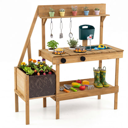 Kids Mud Kitchen Wooden Play Kitchen with Planter Box, Natural Play Kitchen Sets at Gallery Canada