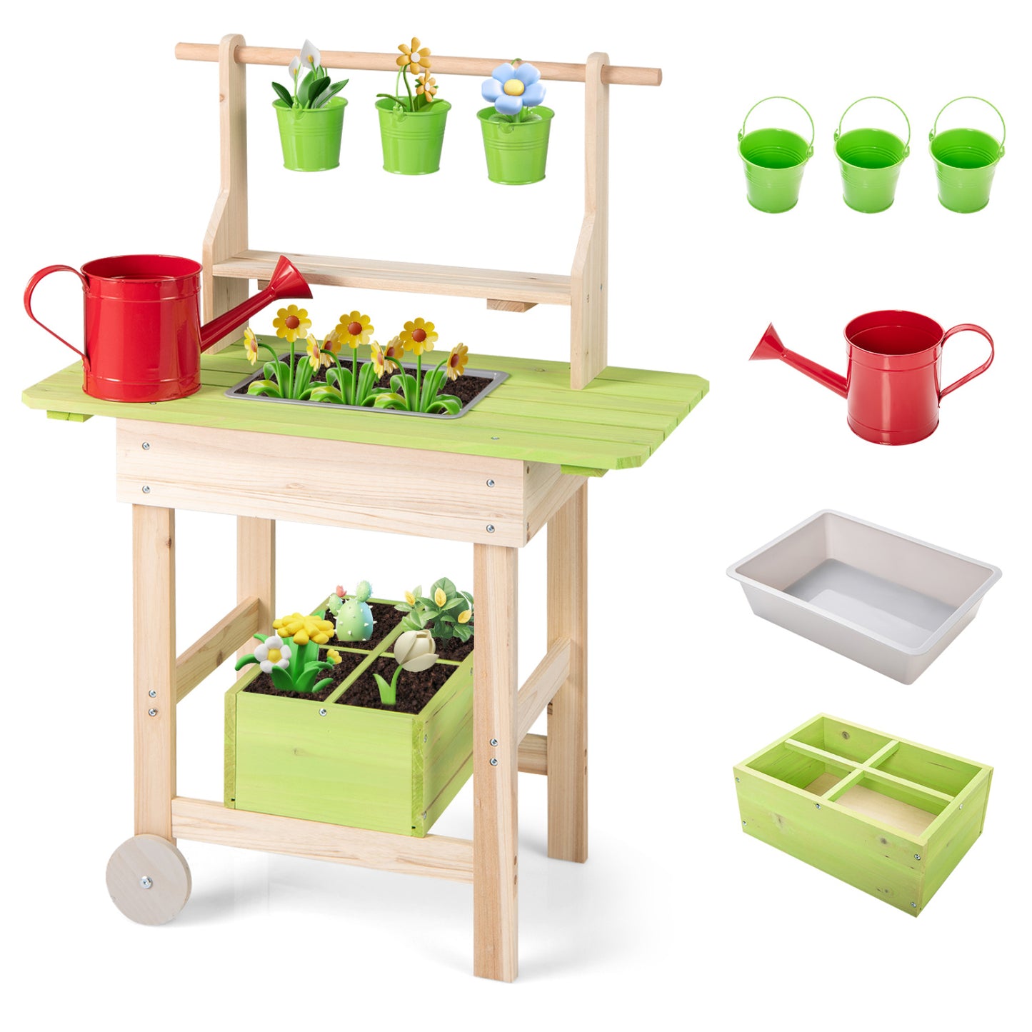 Kids Mud Kitchen With Removable Pots, Watering Can, Planting Trough Play Kitchen Sets Natural at Gallery Canada