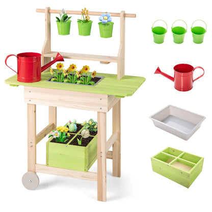 Kids Mud Kitchen With Removable Pots, Watering Can, Planting Trough Play Kitchen Sets Natural at Gallery Canada