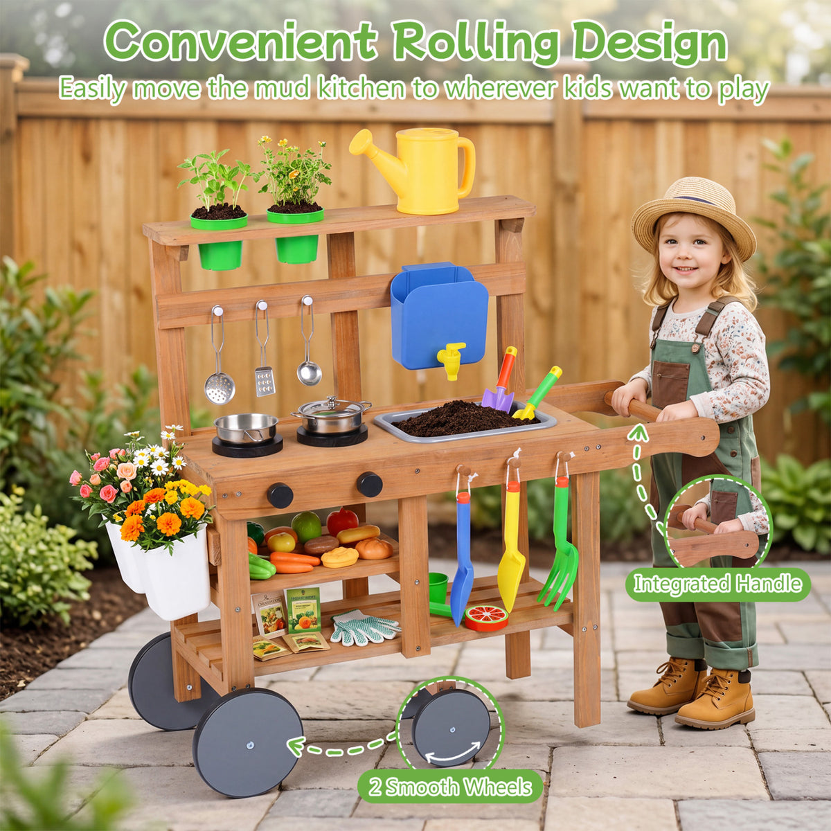 Kids Mud Kitchen With Water Tank, Sink, 15 Accessories, Natural Play Kitchen Sets at Gallery Canada
