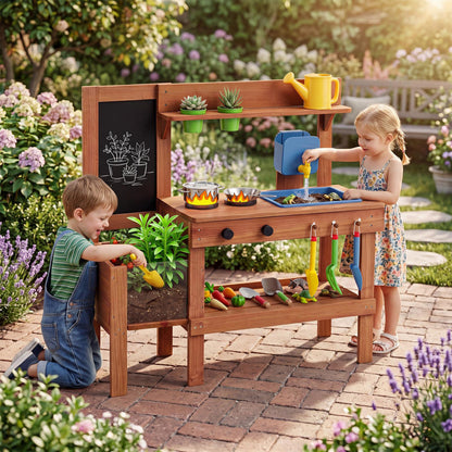 Kids Mud Kitchen With Planter Box, Sink, 13 Accessories, Natural Play Kitchen Sets at Gallery Canada