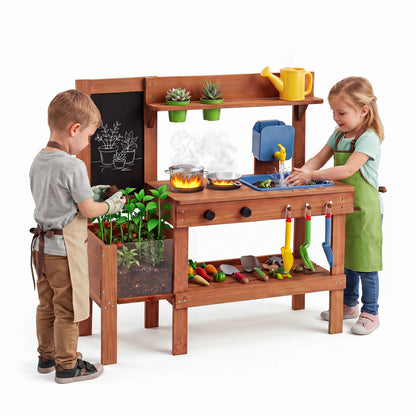 Kids Mud Kitchen With Planter Box, Sink, 13 Accessories, Natural Play Kitchen Sets at Gallery Canada