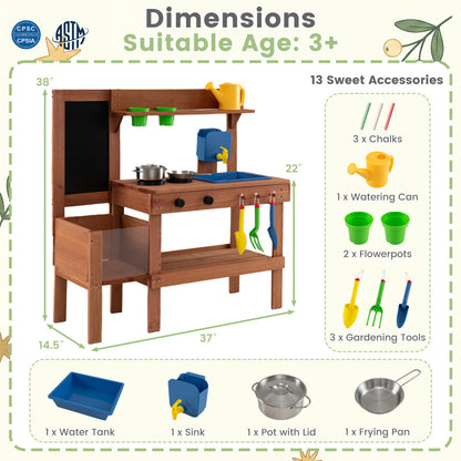 Kids Mud Kitchen With Planter Box, Sink, 13 Accessories, Natural Play Kitchen Sets at Gallery Canada