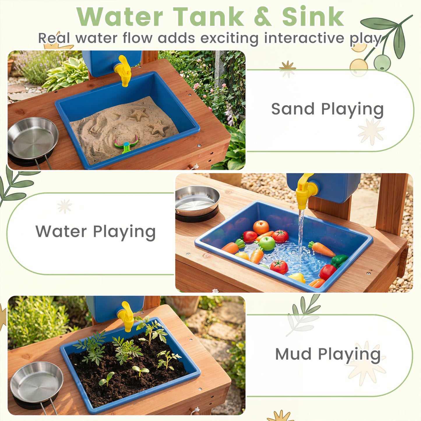 Kids Mud Kitchen With Planter Box, Sink, 13 Accessories, Natural Play Kitchen Sets at Gallery Canada