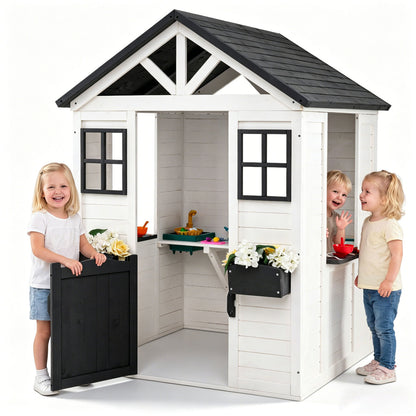 Kids Outdoor Playhouse with Sink, Wooden Cottage, White Play Tents & Playhouse at Gallery Canada