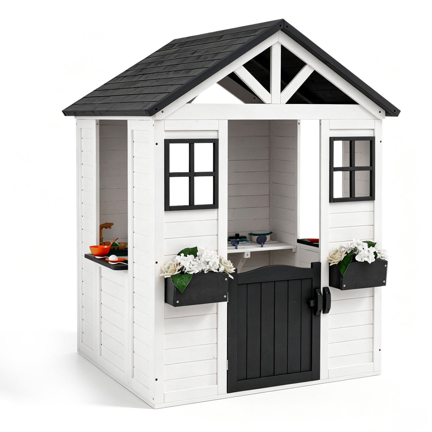 Kids Outdoor Playhouse with Sink, Wooden Cottage, White Play Tents & Playhouse at Gallery Canada