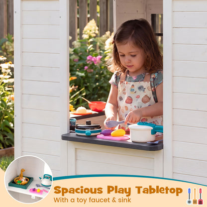 Kids Outdoor Playhouse with Sink, Wooden Cottage, White Play Tents & Playhouse at Gallery Canada