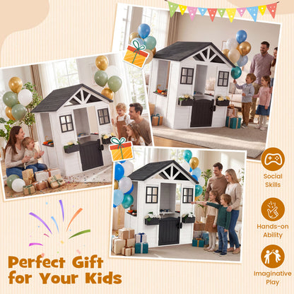 Kids Outdoor Playhouse with Sink, Wooden Cottage, White Play Tents & Playhouse at Gallery Canada