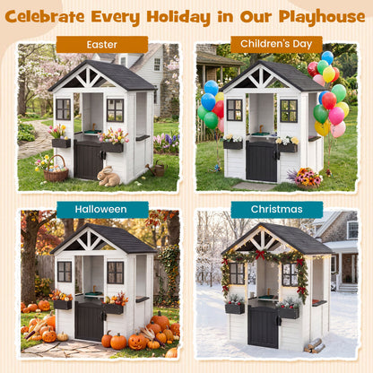 Kids Outdoor Playhouse with Sink, Wooden Cottage, White Play Tents & Playhouse at Gallery Canada