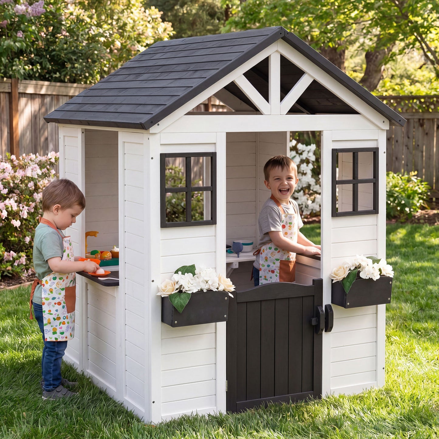 Kids Outdoor Playhouse with Sink, Wooden Cottage, White Play Tents & Playhouse at Gallery Canada