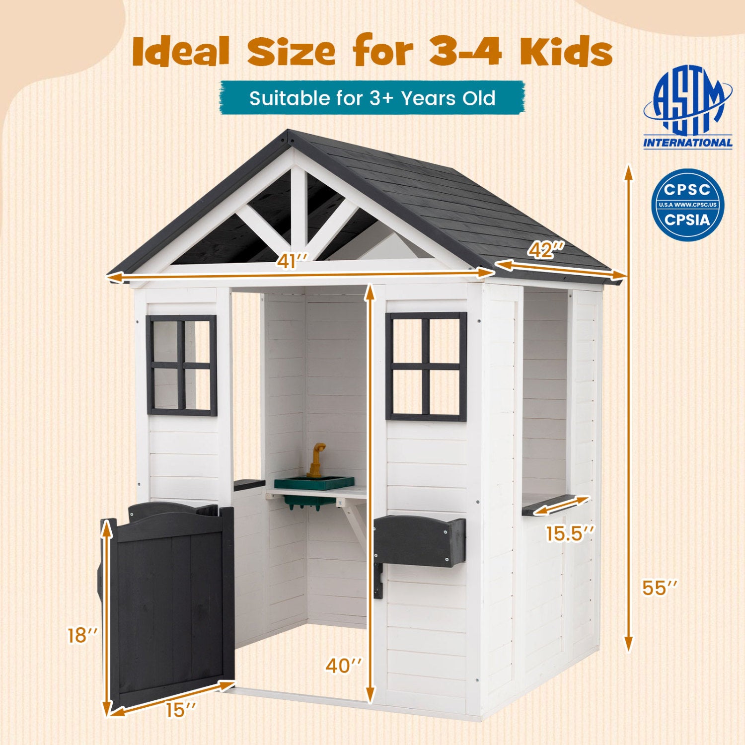 Kids Outdoor Playhouse with Sink, Wooden Cottage, White Play Tents & Playhouse at Gallery Canada