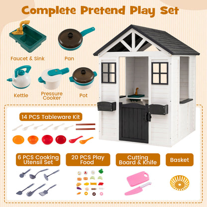 Kids Outdoor Playhouse with Sink, Wooden Cottage, White Play Tents & Playhouse at Gallery Canada