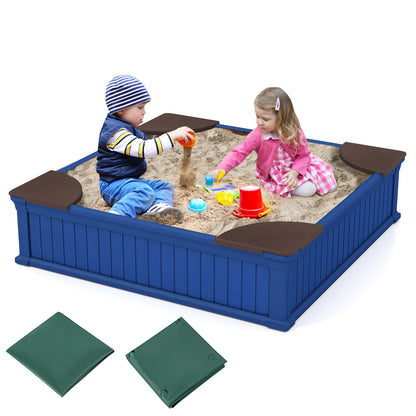 Kids Outdoor Sandbox with Oxford Cover and 4 Corner Seats, Navy Sandboxes at Gallery Canada