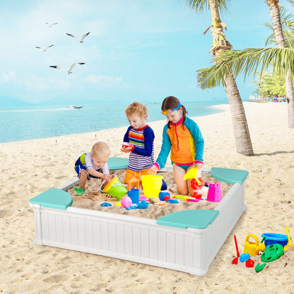 Kids Outdoor Sandbox With Oxford Cover, 4 Corner Seats, White Sandboxes at Gallery Canada