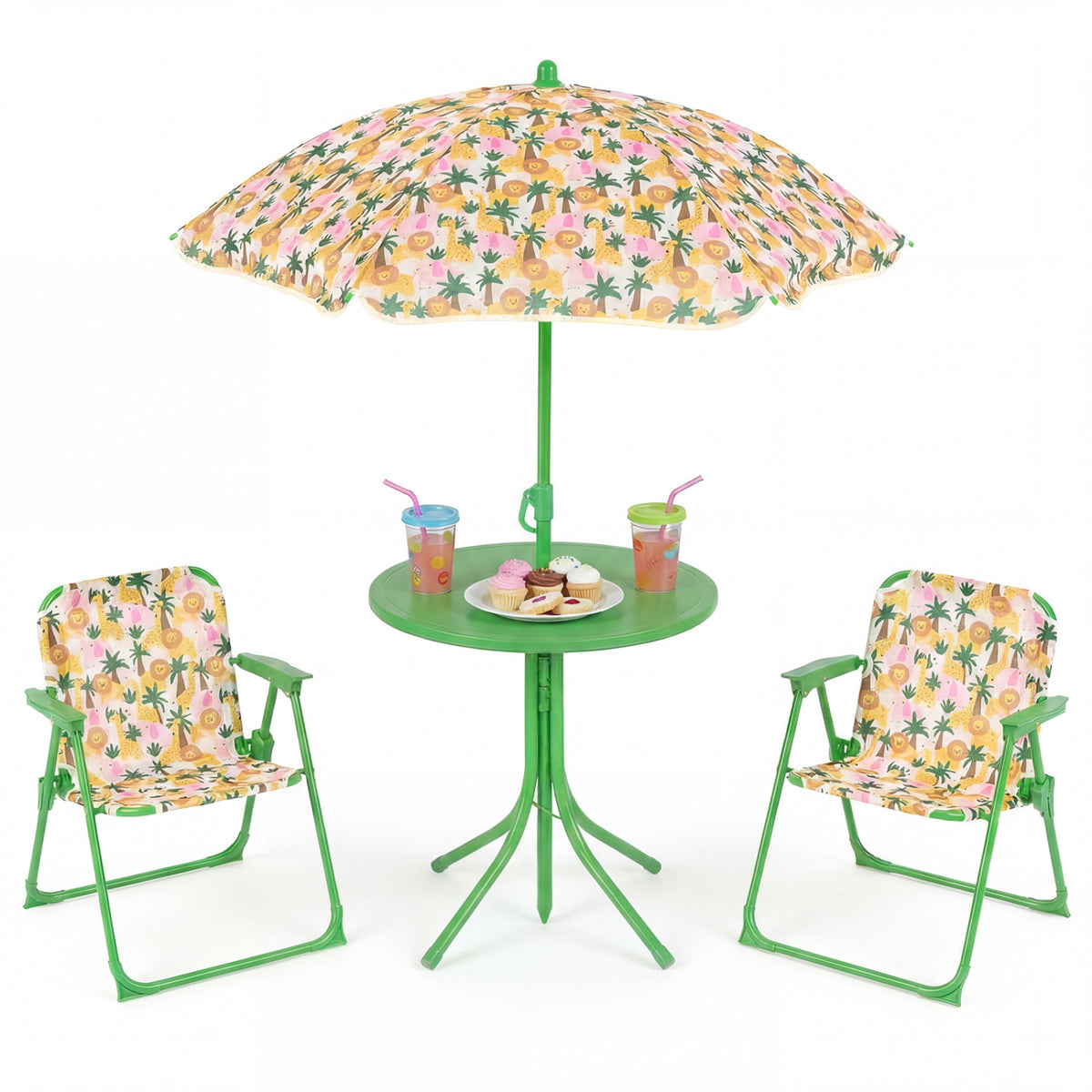 Kids Outdoor Table And Chair Set, 2 Folding Chairs, Height Adjustable Umbrella, Beige Kids Table & Chair Sets at Gallery Canada