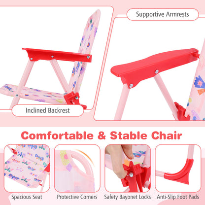 Kids Outdoor Table And Chair Set, 2 Folding Chairs, Height Adjustable Umbrella, White And Pink Kids Table & Chair Sets at Gallery Canada