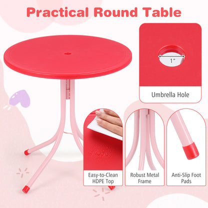 Kids Outdoor Table And Chair Set, 2 Folding Chairs, Height Adjustable Umbrella, White And Pink Kids Table & Chair Sets at Gallery Canada
