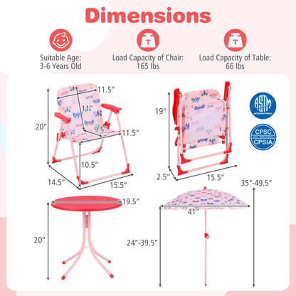 Kids Outdoor Table And Chair Set, 2 Folding Chairs, Height Adjustable Umbrella, White And Pink Kids Table & Chair Sets at Gallery Canada
