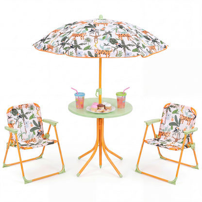Kids Outdoor Table And Chair Set, 2 Folding Chairs, Height Adjustable Umbrella, Yellow Kids Table & Chair Sets at Gallery Canada