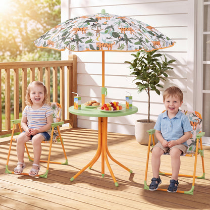 Kids Outdoor Table And Chair Set, 2 Folding Chairs, Height Adjustable Umbrella, Yellow Kids Table & Chair Sets at Gallery Canada