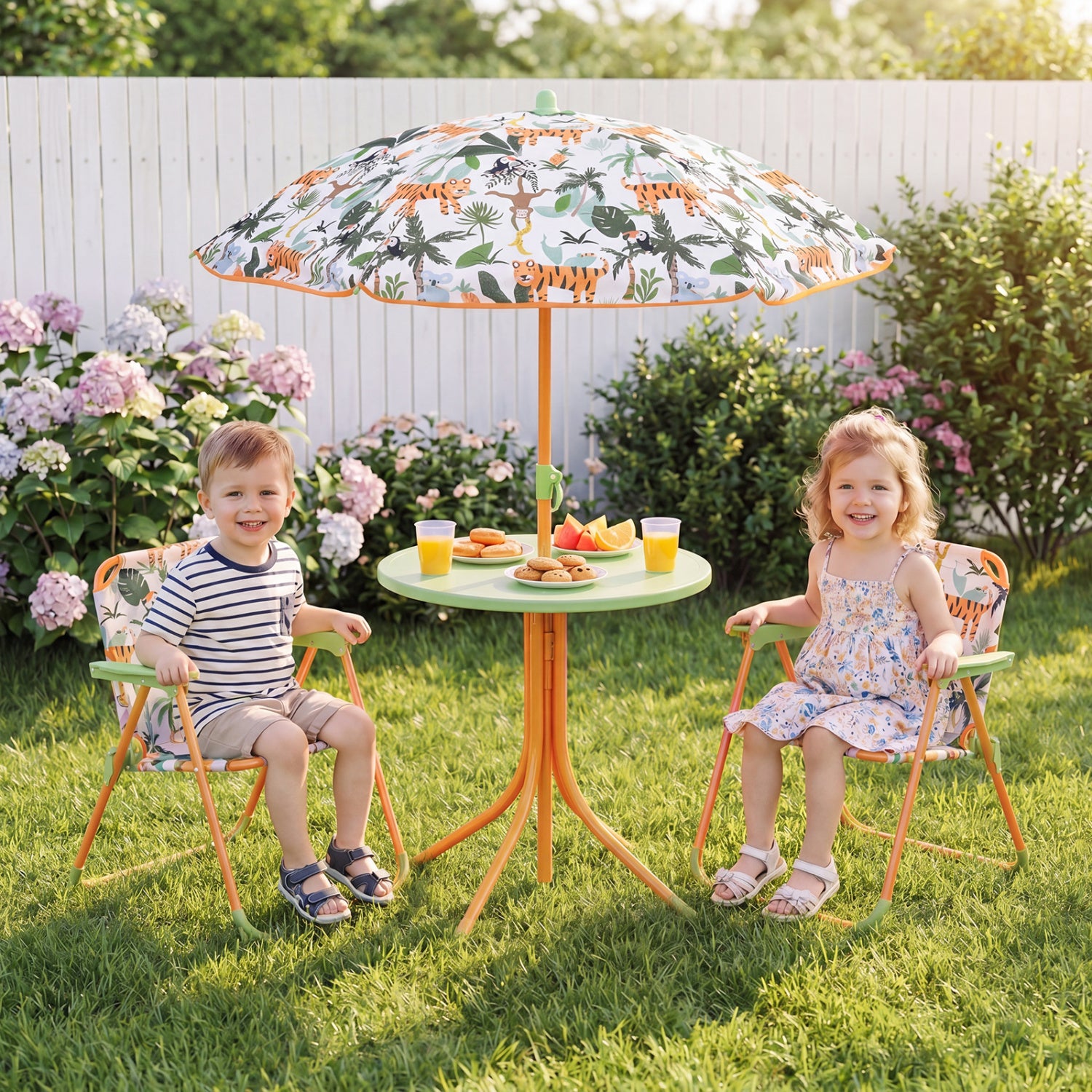 Kids Outdoor Table And Chair Set, 2 Folding Chairs, Height Adjustable Umbrella, Yellow Kids Table & Chair Sets at Gallery Canada