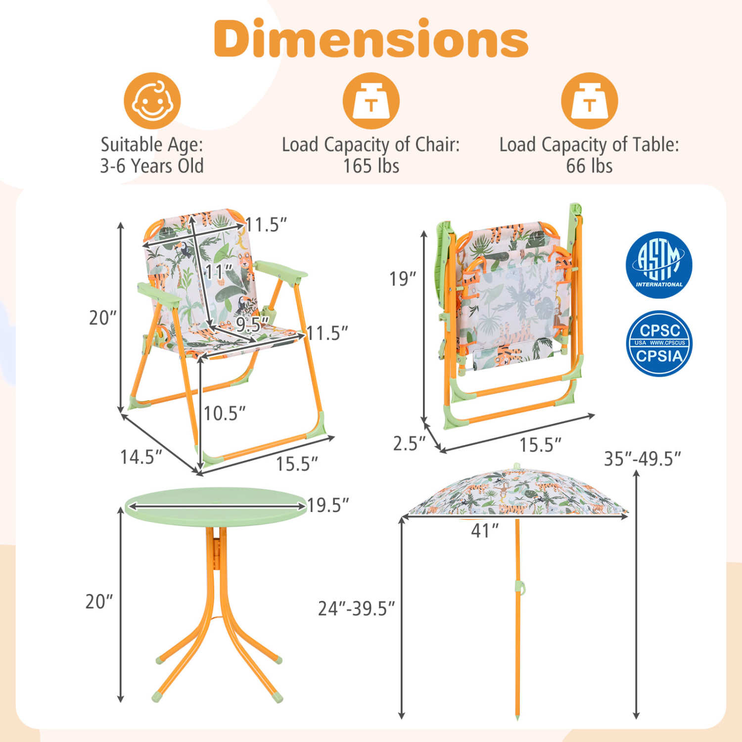 Kids Outdoor Table And Chair Set, 2 Folding Chairs, Height Adjustable Umbrella, Yellow Kids Table & Chair Sets at Gallery Canada