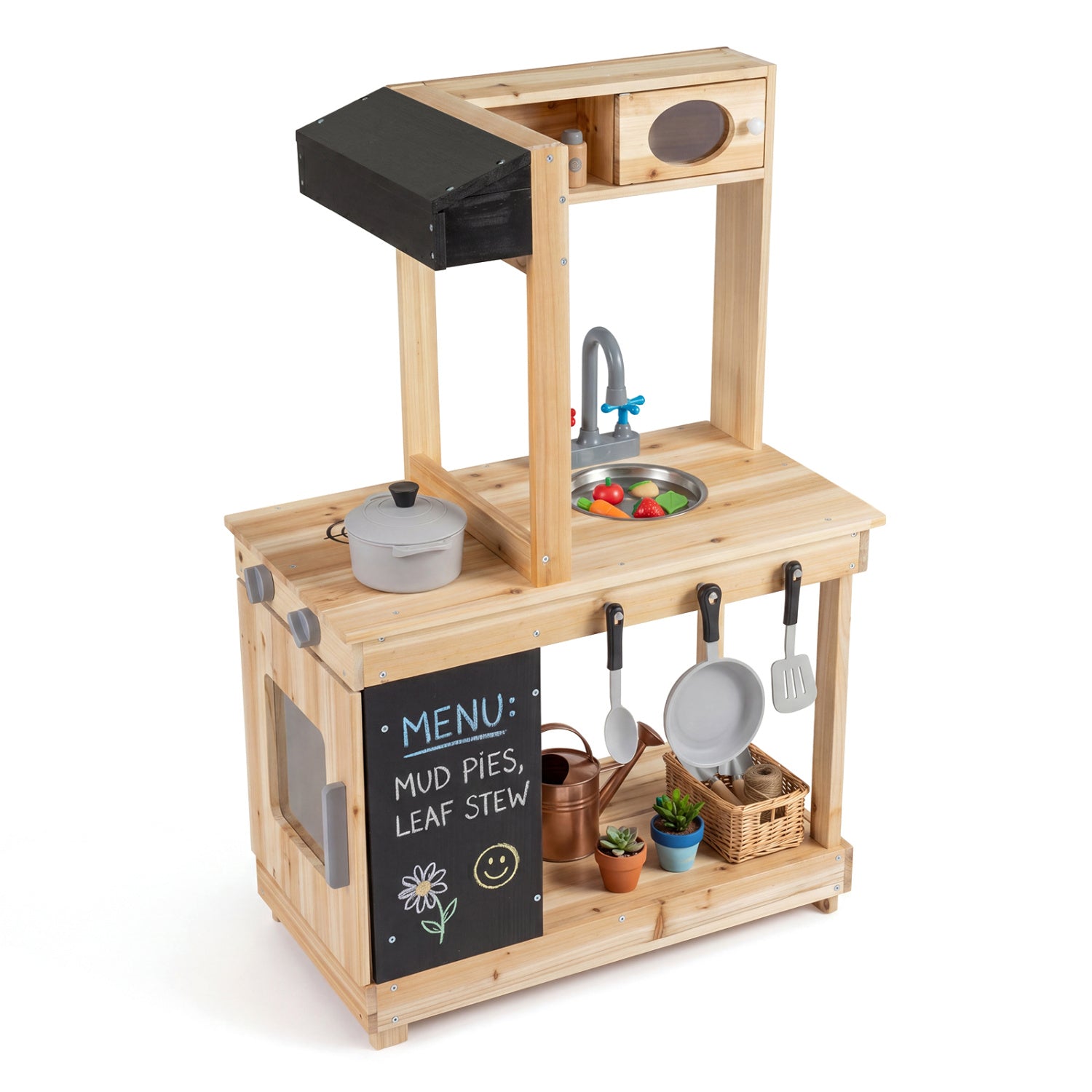 Kids Outdoor Wooden Mud Kitchen with Stoves and Chalkboard, Natural Play Kitchen Sets at Gallery Canada