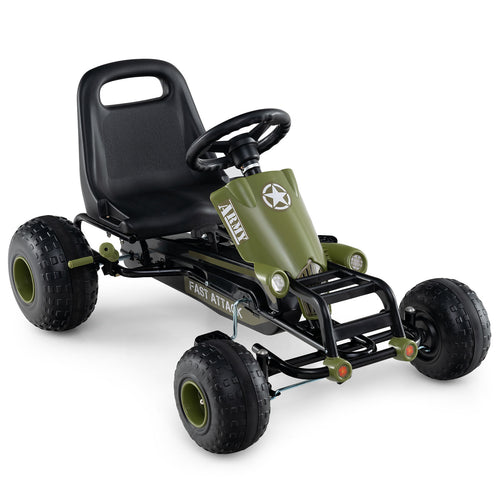 Kids Pedal Go Kart with Steering Wheel and Gear Shifter and Handbrake, Green