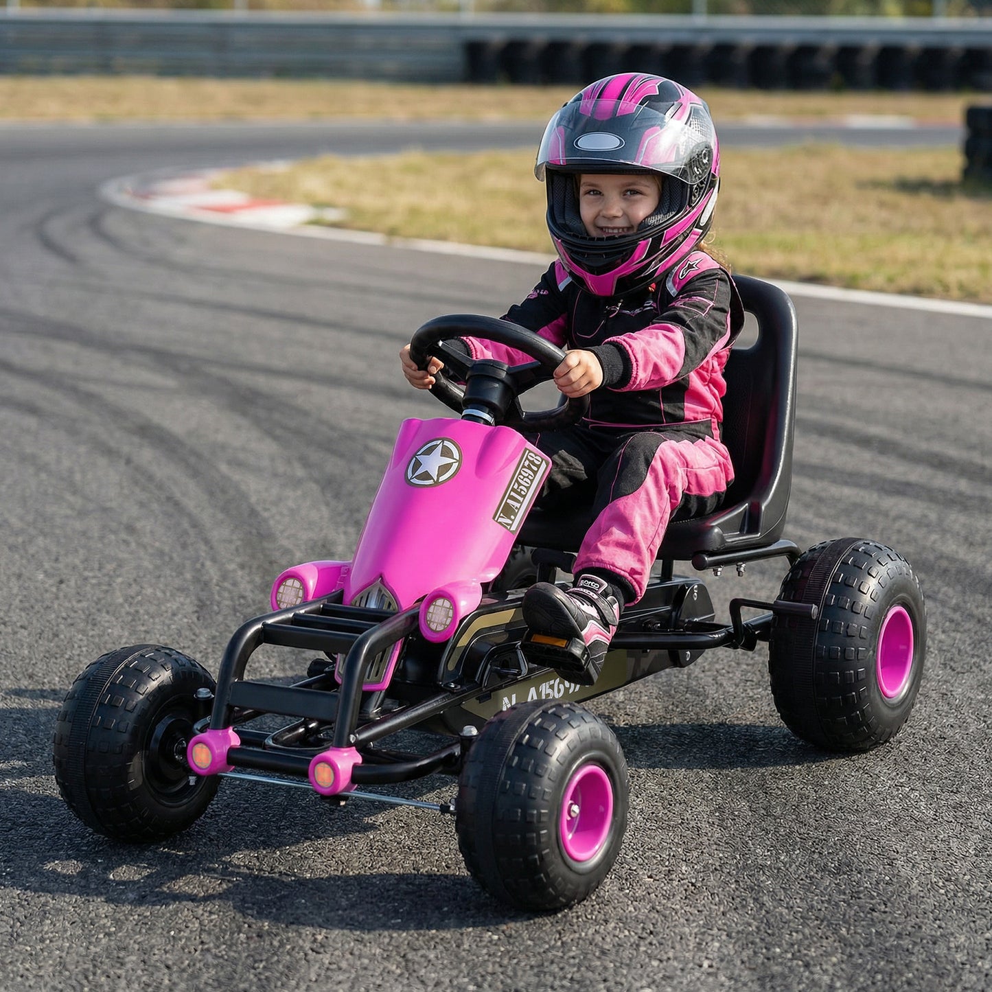 Kids Pedal Go Kart with Steering Wheel and Gear Shifter and Handbrake, Pink Push & Pedal Ride On Toys at Gallery Canada