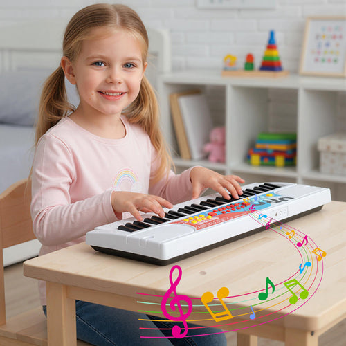 49 Keys Portable Electric Keyboard Piano, 8 Rhythms 8 Tones, White